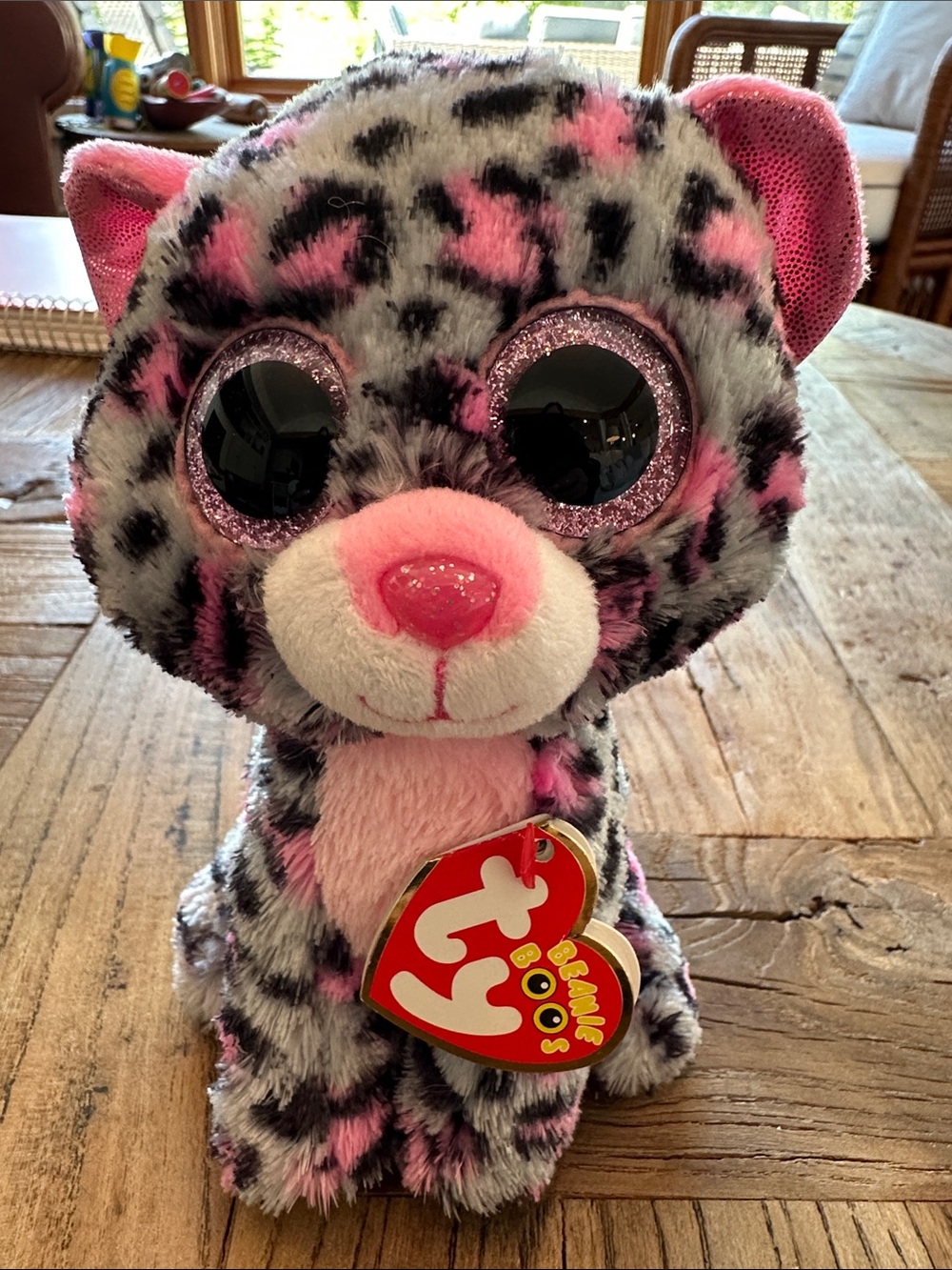 Ty Silk Beanie Boo Plush Tasha Leopard Cat Stuffed Animal Glitter Gray Pink 2017